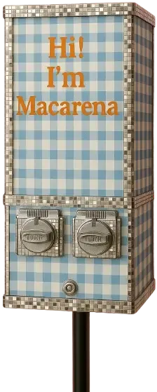 Máquina de stickers vintage Macarena en evento